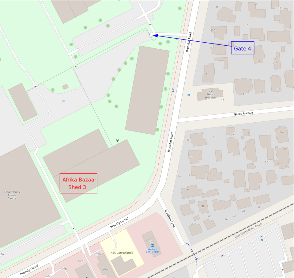 map of entry to Afrika Bazaar located at Claudelands Event Centre, Hamilton, New Zealand